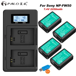 Batteria per fotocamera PALO 2250mAh NP-FW50 NP FW50 + caricabatterie USB LCD per fotocamera Sony Alpha a6500 a6300 a6000 a5000 a3000 NEX-3 a7R