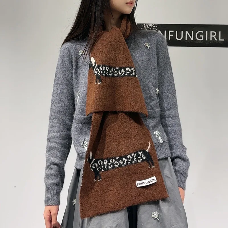 Korean Version Wool Blend Puppy Jacquard Scarf Women Men Warm Versatile Soft Muffler Autumn Winter Thick Shawl Thermal Scarves