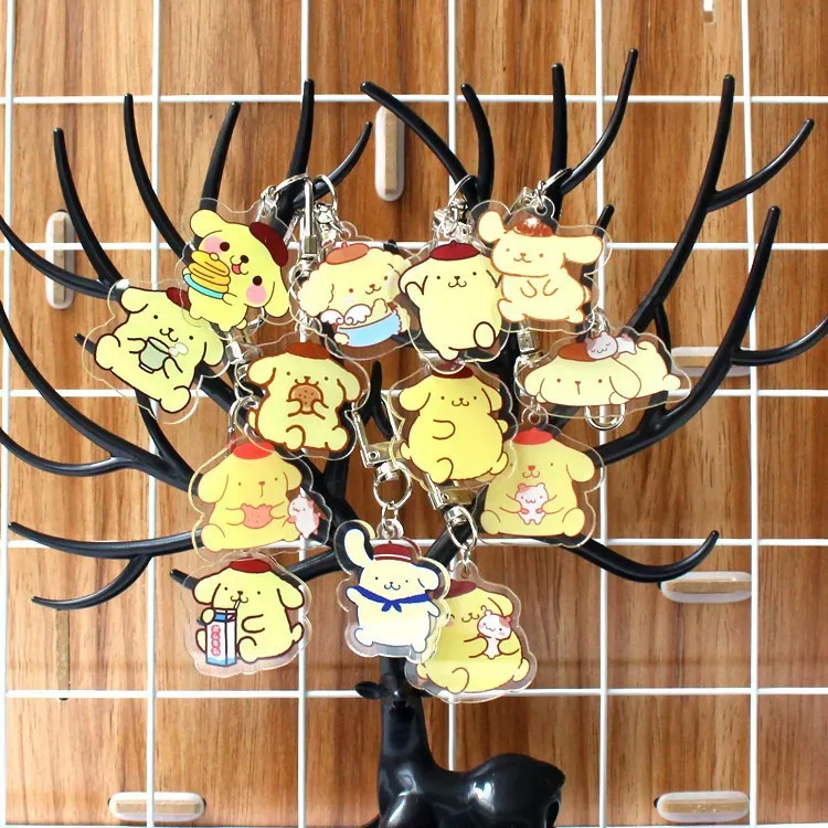 Pompompurin Cute Q Version Cartoon Peripheral Double Sided Transparent Acrylic Keychain Accessories Charms Friends Girl Gift