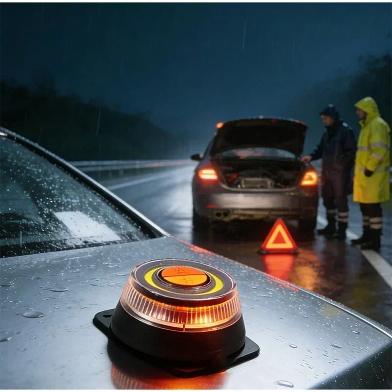 Magnetic Flashing Yellow Emergency Lamp Safety Alert Light Need AAA Battery Power for Outdoor Camping Road Safety Light