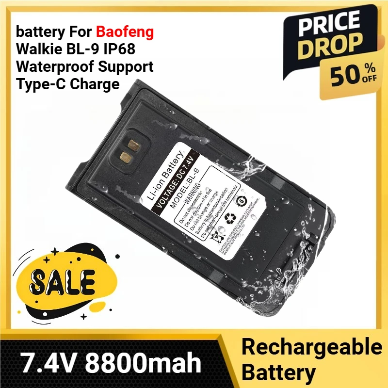 

7.4V 8800mah UV-9R Pro Li-ion Battery for UV-9R Plus UV-XR For Baofeng Walkie BL-9 IP68 Waterproof Support Type-C Charge