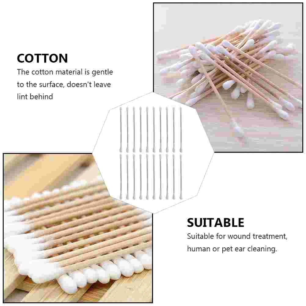 10 Bags Pet Ear Cleaning Cotton Swabs Double-head Dog Cat for Wooden Cleaner Tools Dual-ended Stick