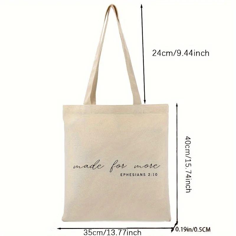 Made For More Christian Pattern Tote Bag, Casual Canvas Shoulder Bag, Portable Grocery Shopping Bag