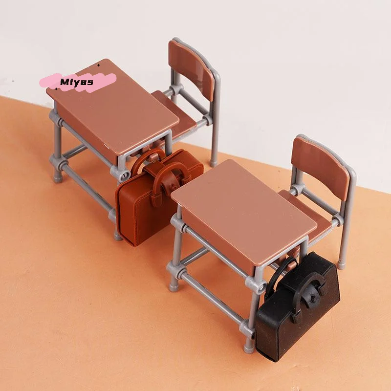 Miniatuur Klaslokaal Decor Speelgoed Set 1/12 Schaal Poppenhuis Bureaus Stoelen Schoolbord Boeken Schooltassen Model Poppenhuis Accessoires
