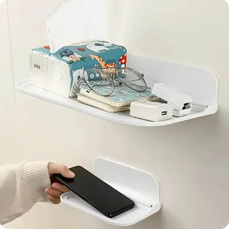 Estante plegable montado en la pared, estante de almacenamiento plegable para ahorrar espacio, soporte para teléfono sin perforaciones, bandeja de almacenamiento para enrutador Wifi, organizador de baño