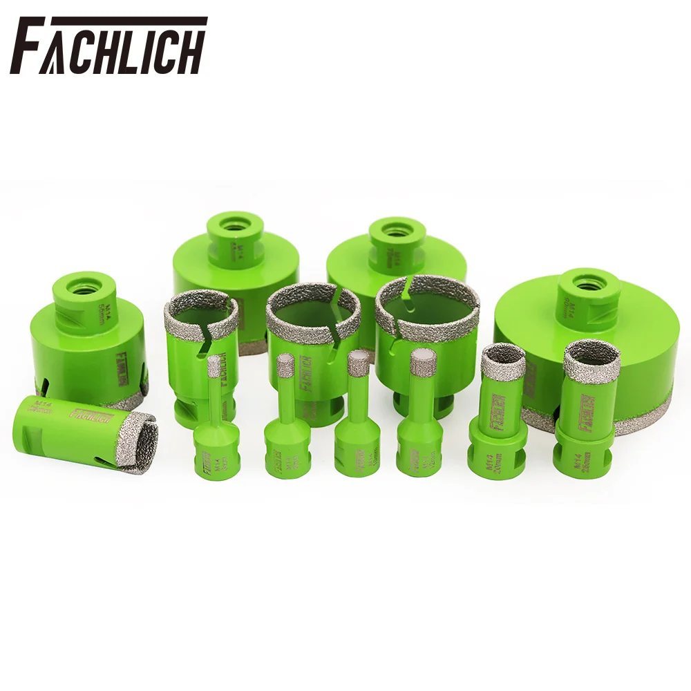 Imagem -02 - Fachlich Diamante Coroa Cortador Perfuração Núcleo Bits Kit Telha Cerâmica Buraco Seco Saw Granito Mármore Pedra Rosca Angle Grinder M14