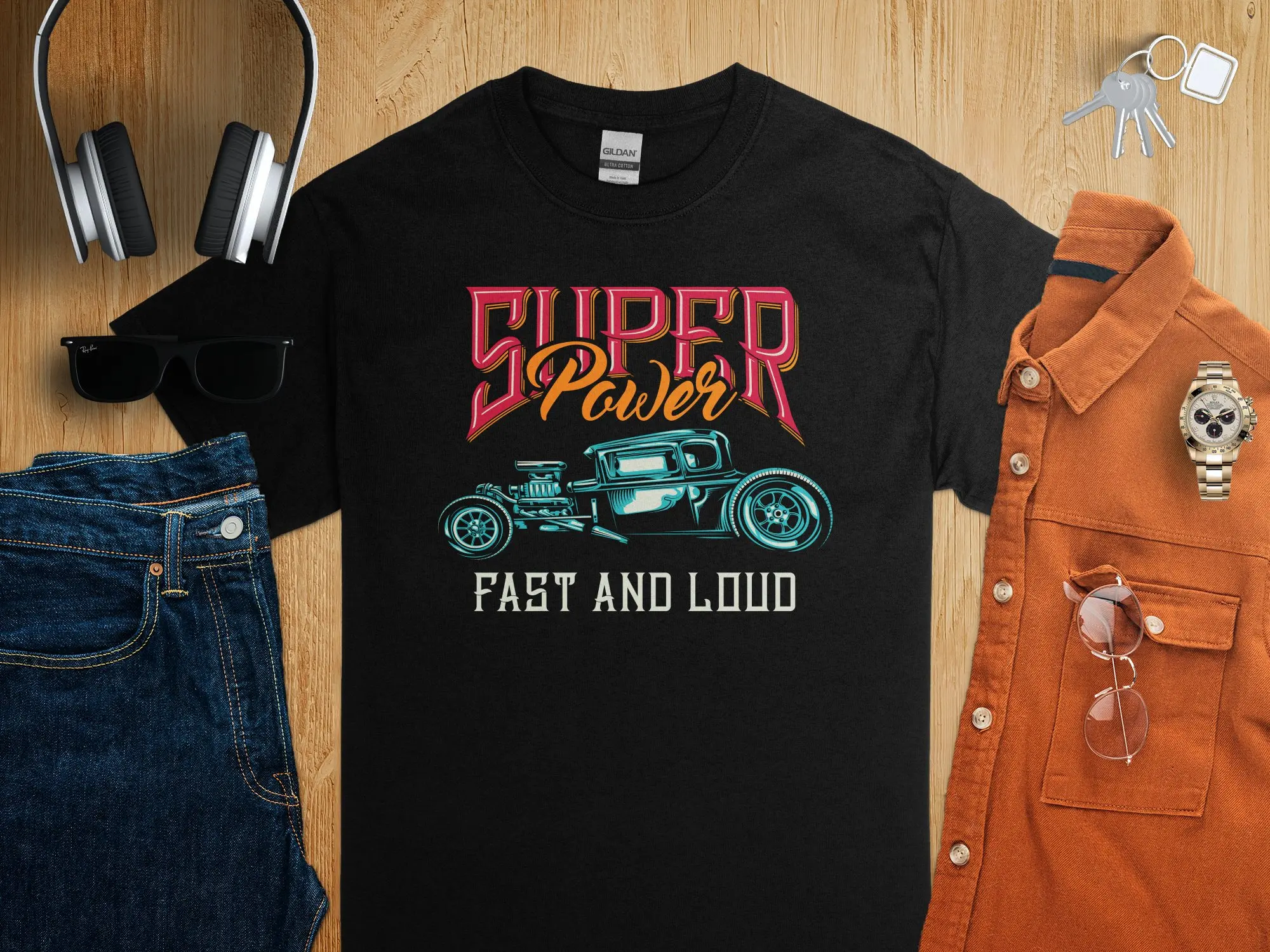 Vintage Car T Shirt Classic Hot Rod Hipper Power Fast and Loud Unique Automotive