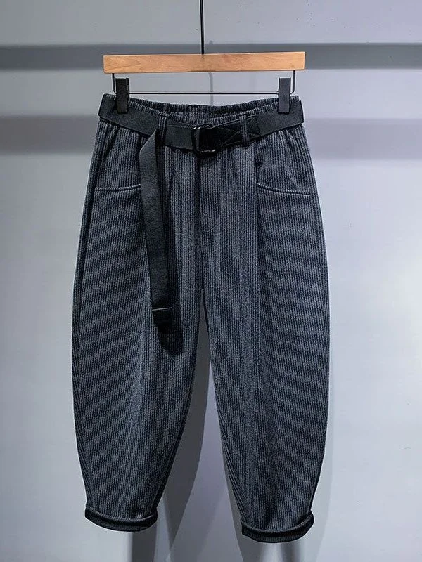 

Trendy Japanese Sle Men's Casual Pants Slim Fit Harlan Long Striped Winter Faion Straight Leg Polyester Fiber