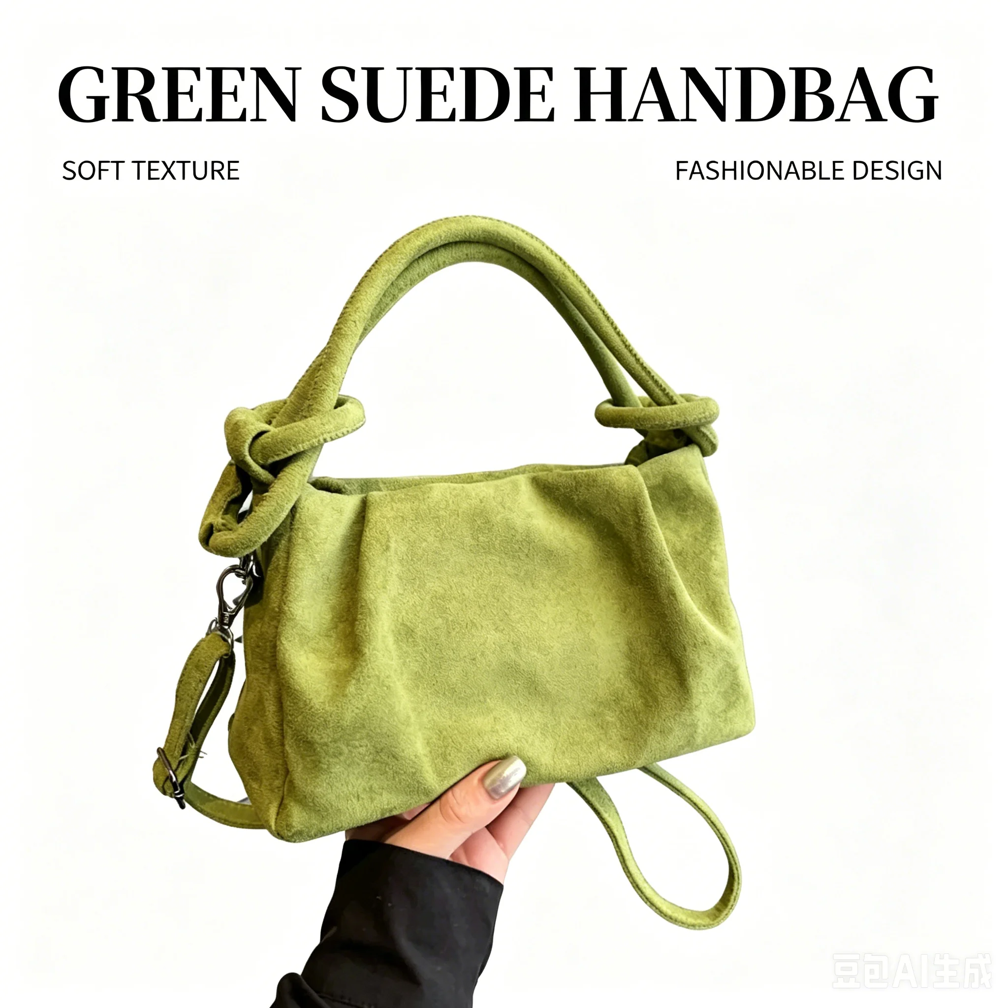 

2026 Vintage Avocado Green Suede Cloud Bag Women Y2K Knot Handle Crossbody Bag Casual Mini Shoulder Tote Purse for Daily Use