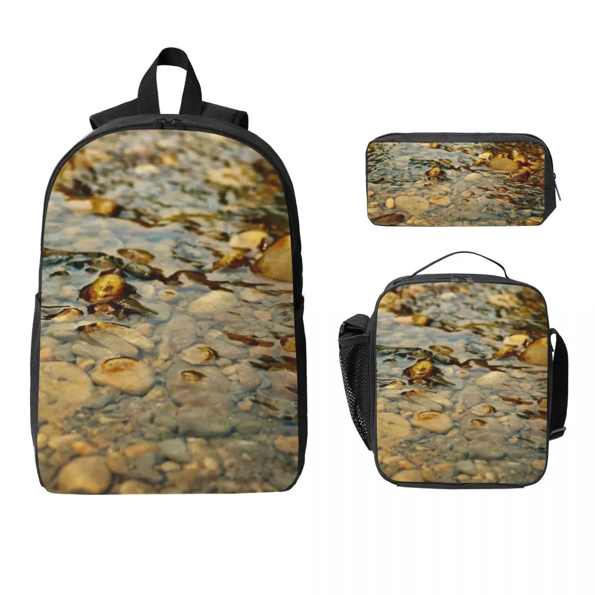 

Creek Pebbles Backpack Student Boys Girls BookBag School Bag Laptop Shoulder Bags 3ps Insulated Lunch Bag Pencil Case