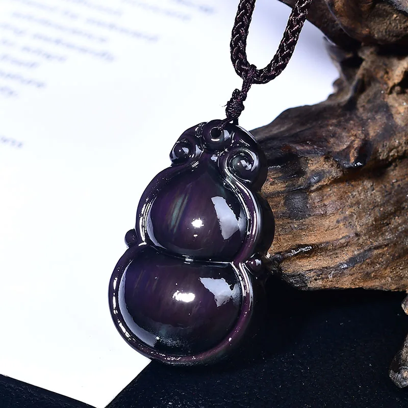 

1PC Natural Gemstone Obsidian Gourd Pendant Rainbow Eye Gourd jewelry Stone Pendant Necklaces Transfer Lucky Love Jewelry Gifts