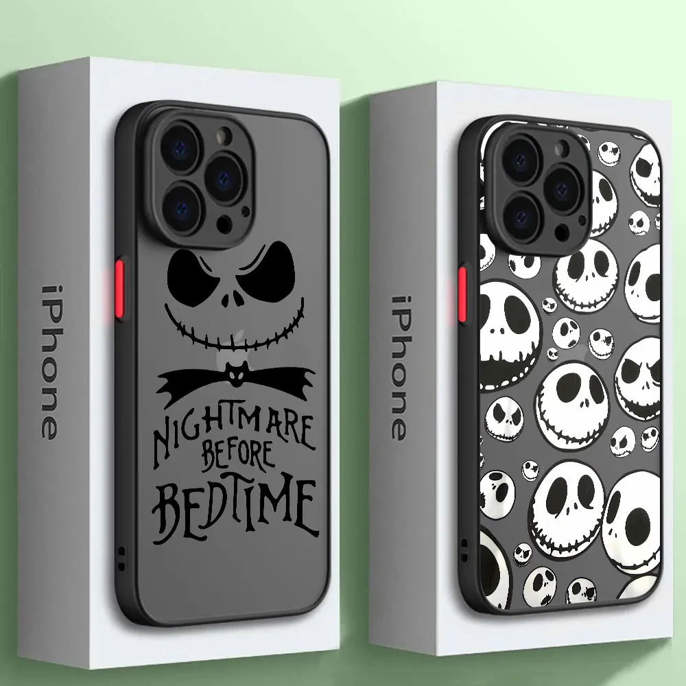 Matte Case for Apple iPhone 11 15 14 Pro Max 13 12 Mini 7 8 Plus XR X XS SE 6 6S Phone Cover Black Shell Jack Disney Skull