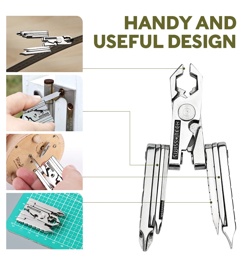 SWISS TECH 19-in-1 Mini-Klappzange, tragbares EDC-Multifunktionswerkzeug, Taschenschraubendreher, Fahrrad-Werkzeugsatz, Outdoor-Wanderausrüstung – Detail 7