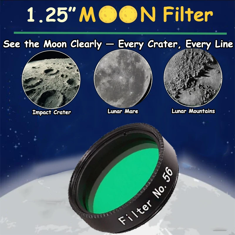1.25インチ グリーンムーンフィルター M28.6*0.6mm 金属糸付き 天体望遠鏡接眼アクセサリー 月面&惑星観察用