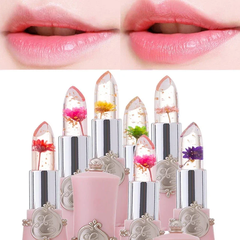 Lápiz labial de flor que cambia de Color con la temperatura, resistente al agua, de larga duración, hidratante, bálsamo labial de gelatina de cristal, cuidado de los labios, maquillaje cosmético