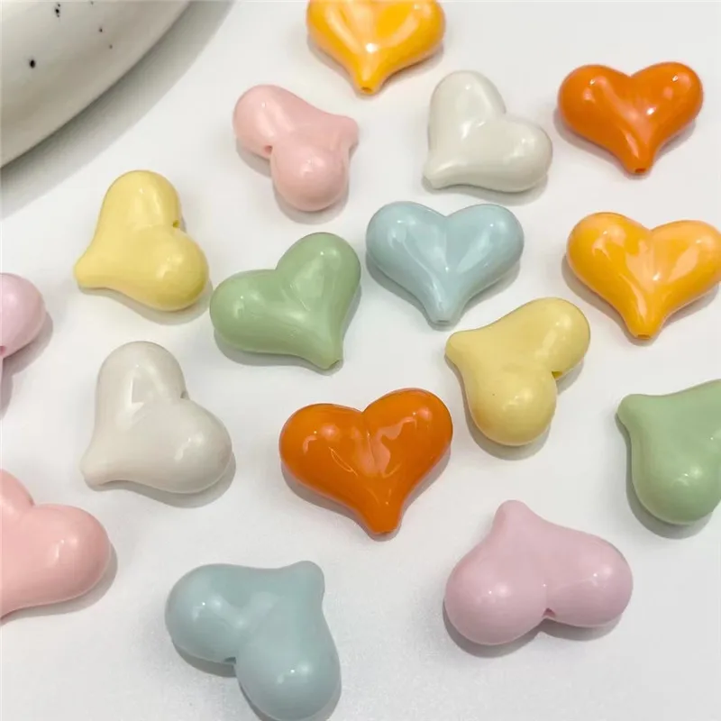 

Wholesale 200pcs 17*22mm Solid Colors Love Hearts Shape Acrylic Plastic Jewelry Beads For Girls Necklace Bracelet Earring Making