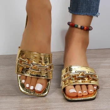 여성용 체인 플랫 슬리퍼, 캐주얼 신발, 슬링백 워킹 쪼리, 비치 슈즈, 원피스 슬라이드, 여름 샌들, 2023 패션, 신제품