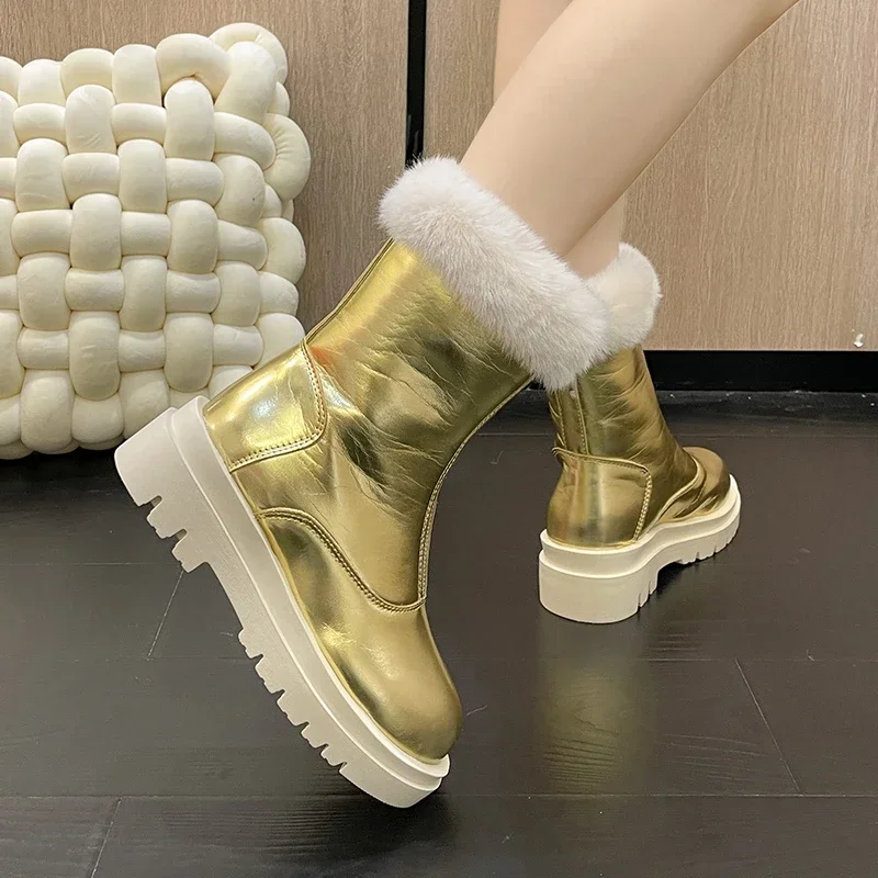 Female Shoes on Sale 2023 New Front Zipper Women's Boots Winter Round Toe Solid Plush Warm Mid Heel Water Proof Fashion Boots