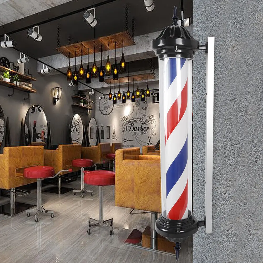 40" Barber Pole Rotating LED Light Hair Salon Outdoor Sign Red White Blue Stripe Indoor/Outdoor Wall Mounted Rotating Light