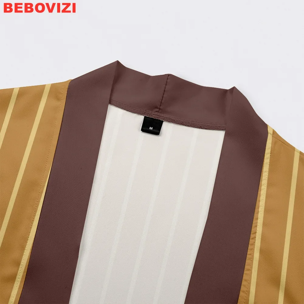 ثوب الكيمونو الياباني بلايز تقليدية غير رسمية برتقالية شريطية طباعة تأثيري Haori 2025 النساء الرجال سترة الشاطئ يوكاتا