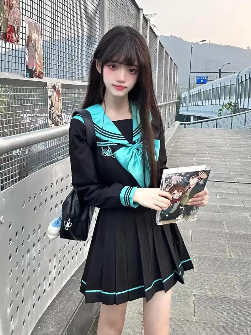 2025 primavera novo original jk uniforme terno japonês menina básico estilo acadêmico doce bonito de manga comprida saia plissada terno de marinheiro