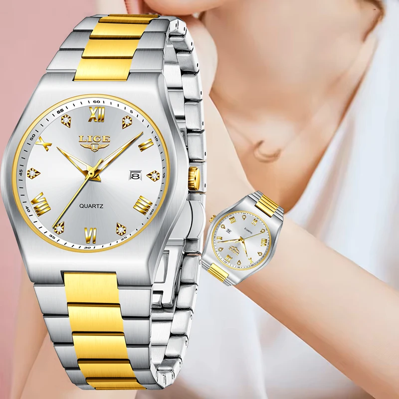ساعة LIGE الرياضية البسيطة للنساء، ساعة يد أنيقة بسوار للنساء من الفولاذ المقاوم للصدأ مقاومة للماء، ساعات يد كوارتز نسائية