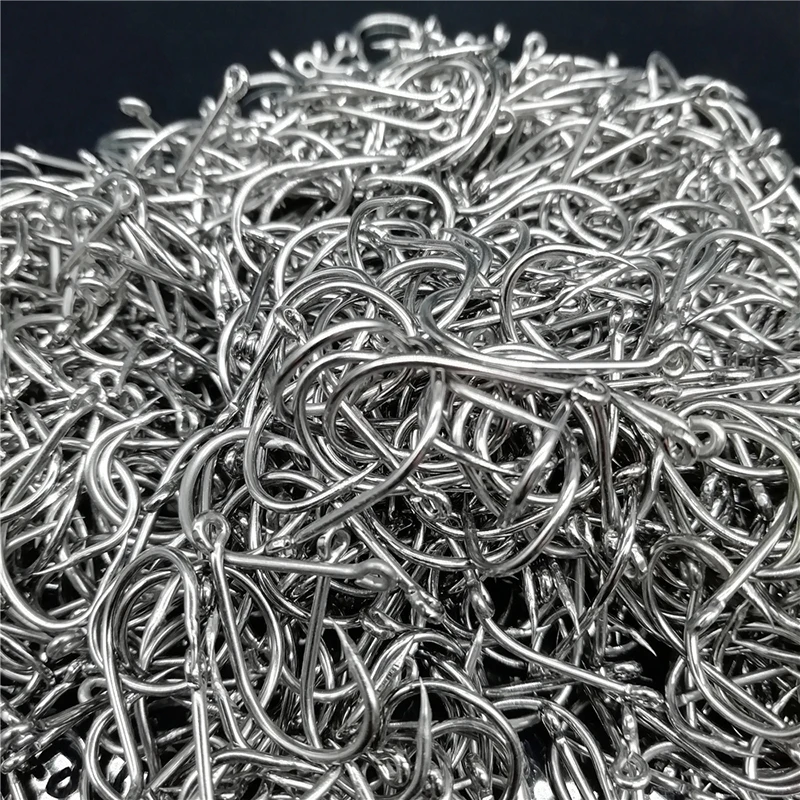 200Pcs Fishing Hooks Eyed Circle Jighead Hook 3#-12# Barbed Fishhooks for Carp Fishery Fishing Material Goods Accessories Pesca