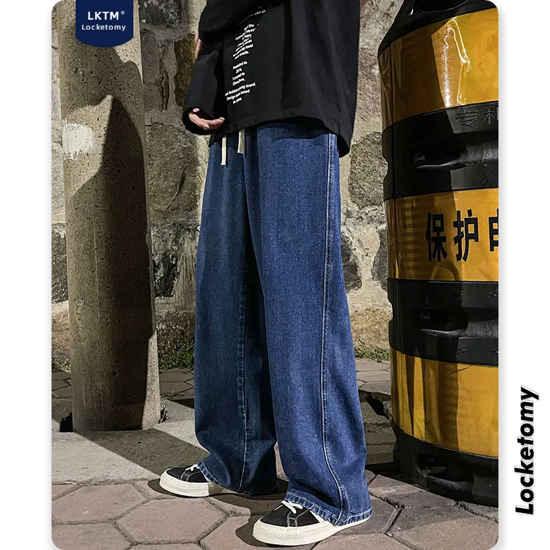 مستقيم الجينز الرجال السراويل المستقيمة جان كامل طول الدنيم بانت فضفاض الصلبة تقسم غسلها سستة يطير منتصف الخصر جيوب عادية