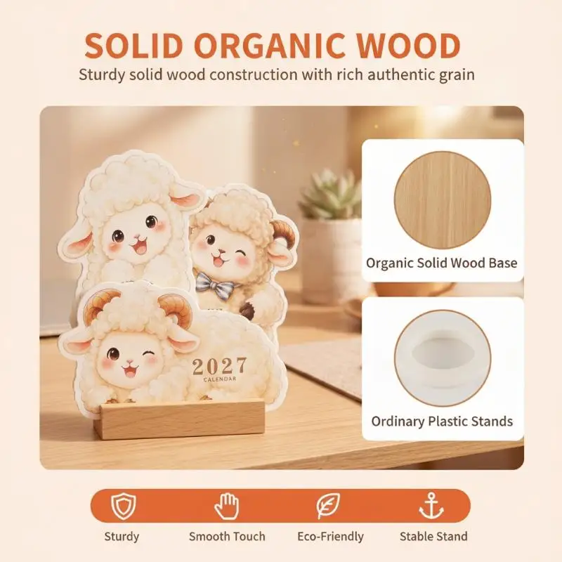 Desktop Calendar With Wooden Base, DIY Detachable Base Standing Desk Calendar, Date Display Table Decor For Home Office School
