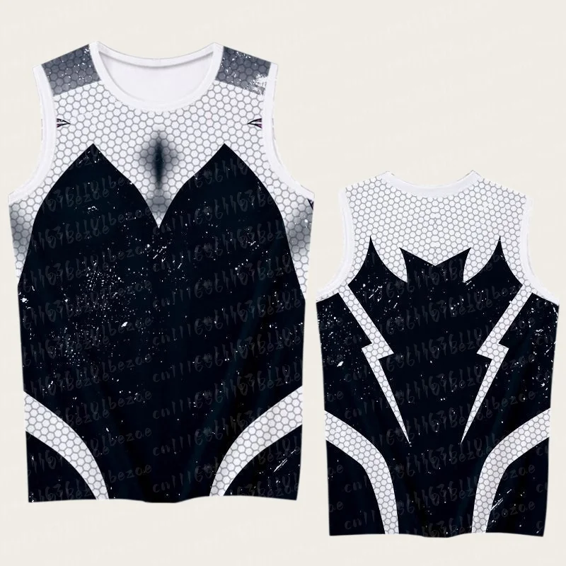 Eltern-Kind Spider Hero 3D-Druck Ärmelloses Tanktop, Rot-Blau-Goldenes Netzmuster Sporttrikot, 100% Polyester Atmungsaktiv – Detail 5
