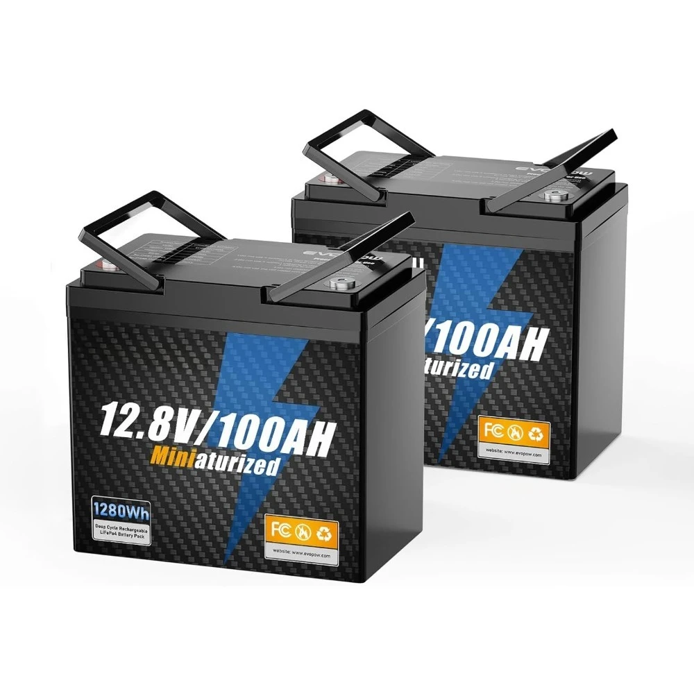 2 Pack 12V 100Ah Mini LiFePO4 Battery, Smaller than BCI Group 24 Built in 100A BMS, Up to 15000 Cycles, 1280Wh Lithium Battery f