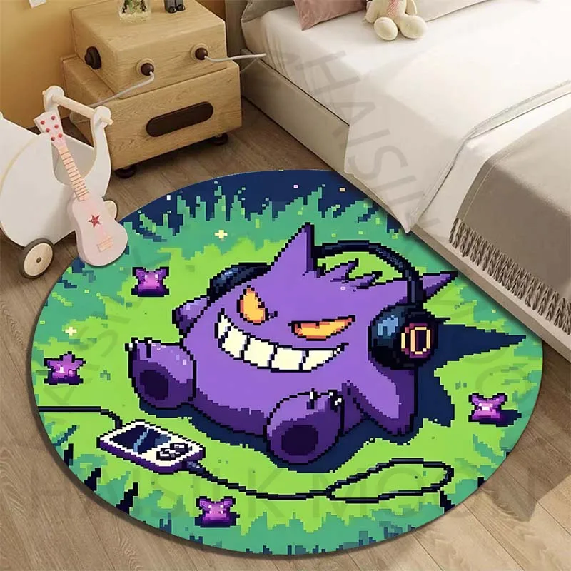 5 Sizes Pokémon Gengar Printed Round Carpet Living Room Sofa Table Carpet Large Pet Mat Soft Round Rug Home Decor Holiday Gifts