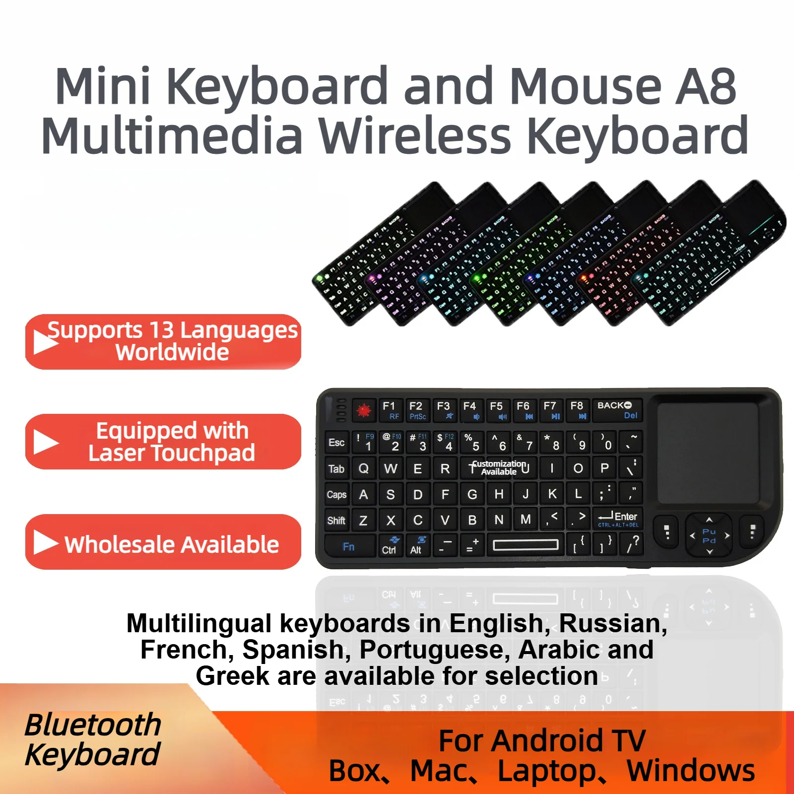 Portable 2.4GHZ  Wireless Bluetooth Keyboard With IR Learning Touchpad For Android TV Box/Mac/Laptop/Windows