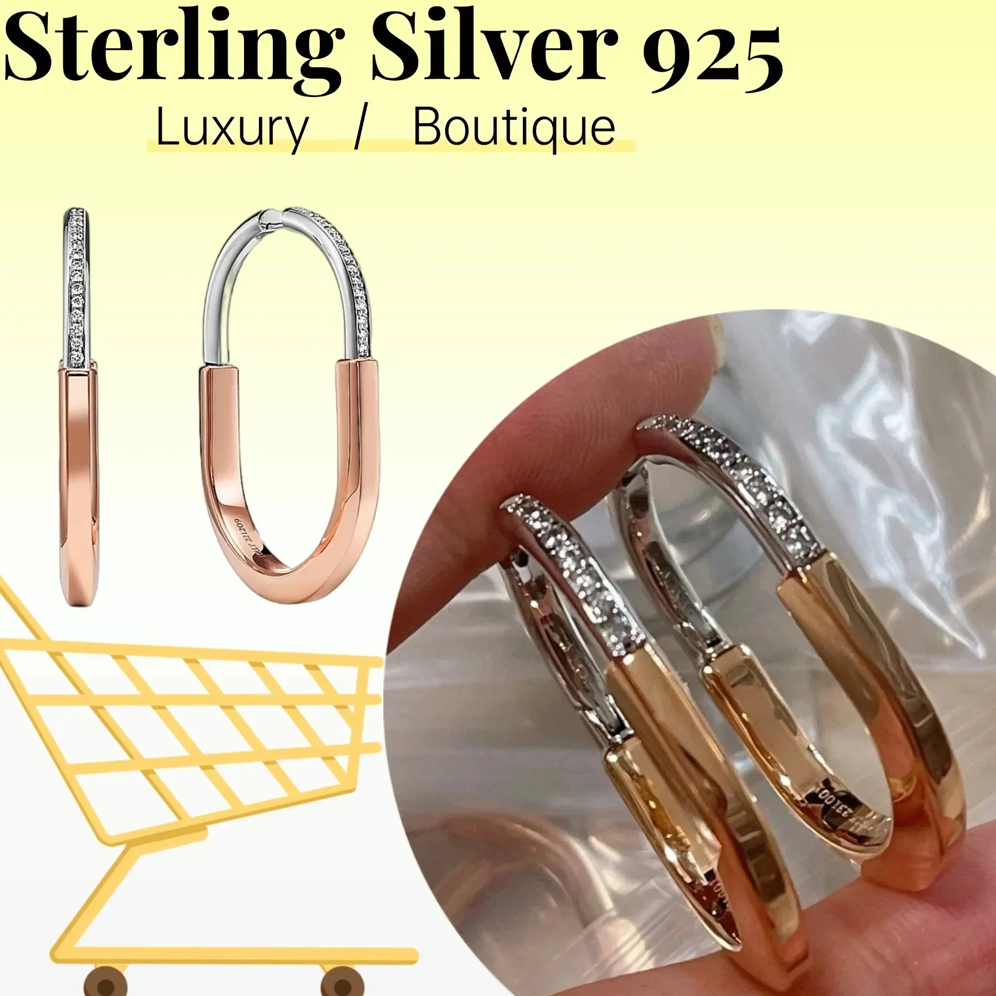 

High grade diamond studded earrings made of Sterling Silver 925 fashionable personalized earrings, Lock series commemorative day
