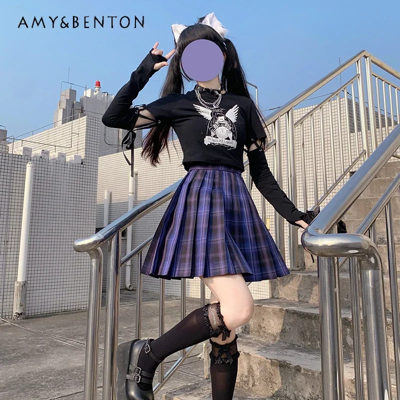 

2024 New Japanese Jk Uniform Original Basic Purple Plaid Slim and Thin Versatile Fashion A Line Mini Pleated Skirt For Girls