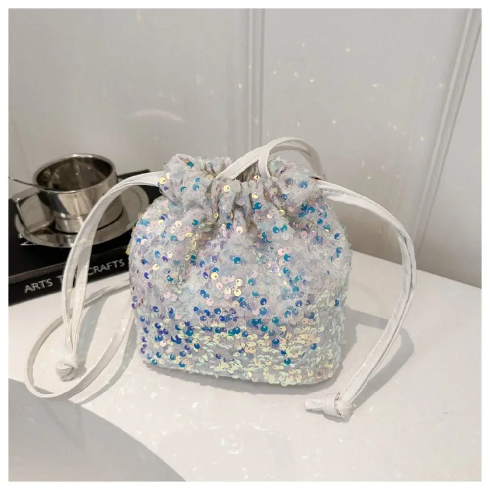 

Fashion Sequin Shoulder Crossbody Bag Versatile Trendy Simple Women Small Handbag Drawstring Bucket Bag Party Wallet Purse