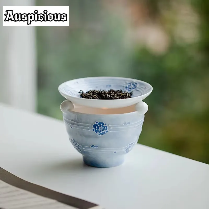 Hand Painted Mist Blue Begonia Ceramic Roast Tea Aromatic Stove Tea Leaf Flavor Dispenser Essential Oil Furnace Tea Ceremony