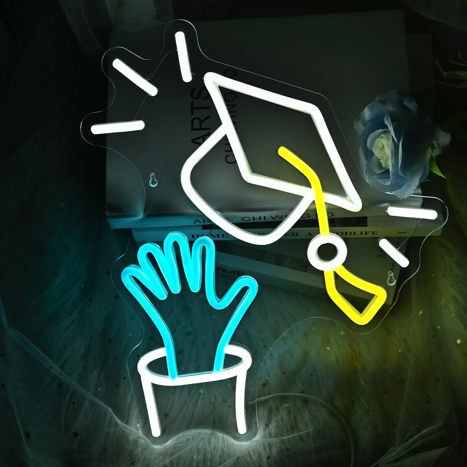 

Graduation Cap Neon Sign Congrats Grad Light Up Sign for Wall Decor, Adjustable Brightness Graduation Celebration Led Sign