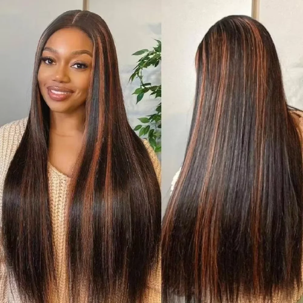 

32 46 Inch FB 30 Bone Straight Human Hair Wigs 13x4 13x6 HD Lace Front Wig 220% Density 1b30 Highlight Pre-plucked Hair wigs