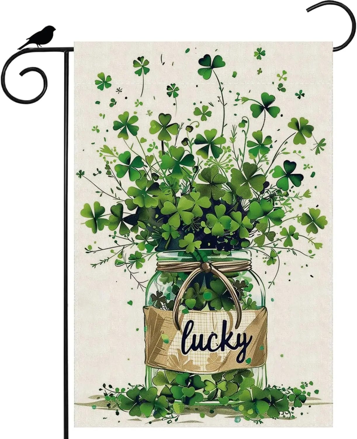 Lucky St. Patrick's Day Green Shamrocks Four-leaf Clovers Glass Bottle Garden Flag Yard Flag 12x18 Inch Double Sided Sma ZZJ GGO