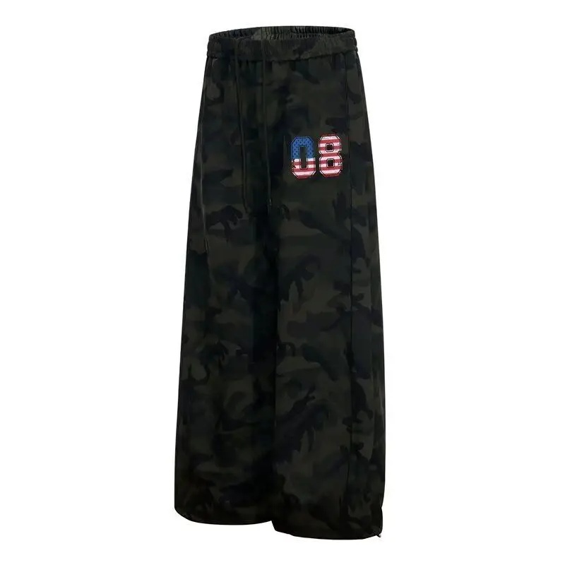 Men's Retro Camouflage Pattern Casual Pants Summer Street Boys Fashion Straight Trousers Male Y2k Wide Leg Sweatpants