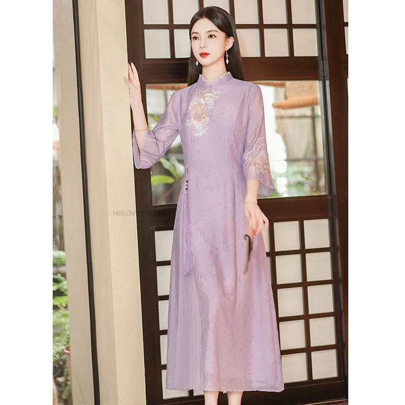 

Vietnam Traditional Dress Improved Qipao National Flowe Vietnam Ao Dai Dress Oriental Banquet Evening Embroidery Qipao Dress