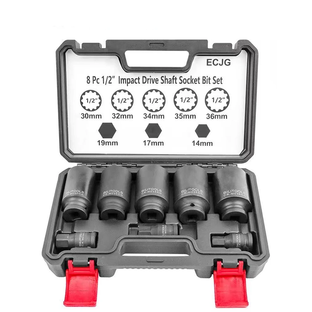 

12 Point Axle Nut Socket Set 1/2" Drive Spindle Axle Nut Impact Deep Socket Set 14mm 17mm 19mm 30mm 32mm 34mm 35mm 36mm