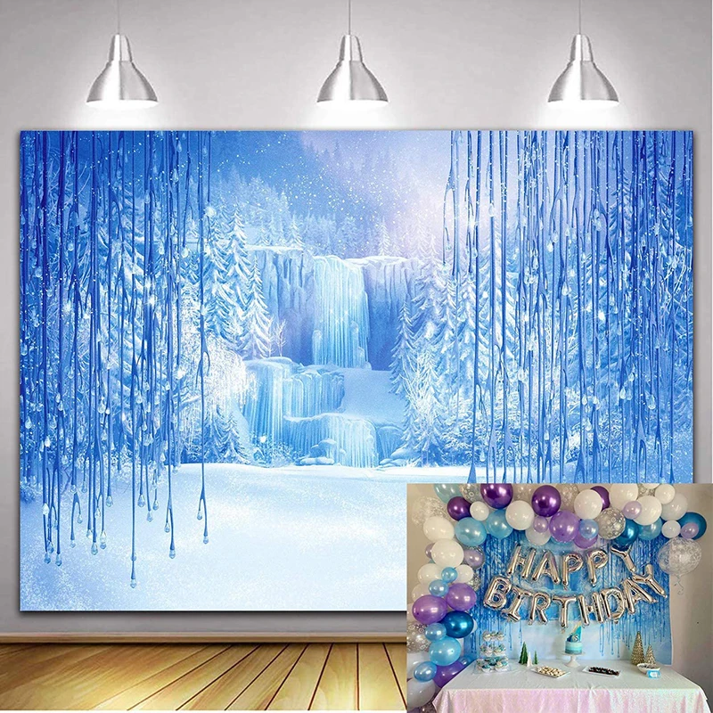 Snow Queen Backdrop Winter Forest Kids Happy Birthday Party Photography Background Photographic Photo Banner