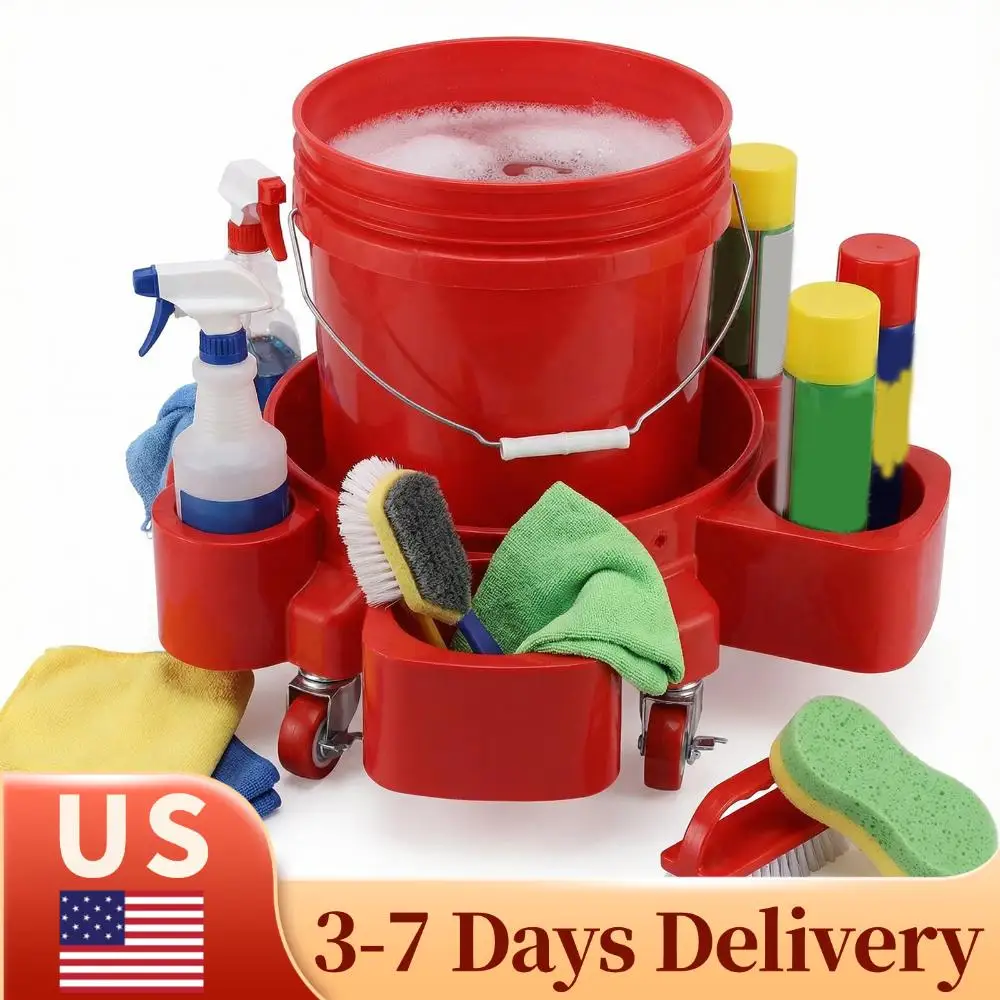 

Тележка-платформа для ведер с 5 колесами и 2 фиксируемыми роликами, сверхпрочная, для мойки автомобилей, подходит для стандартных ведер объемом от 3,5 до 5 галлонов