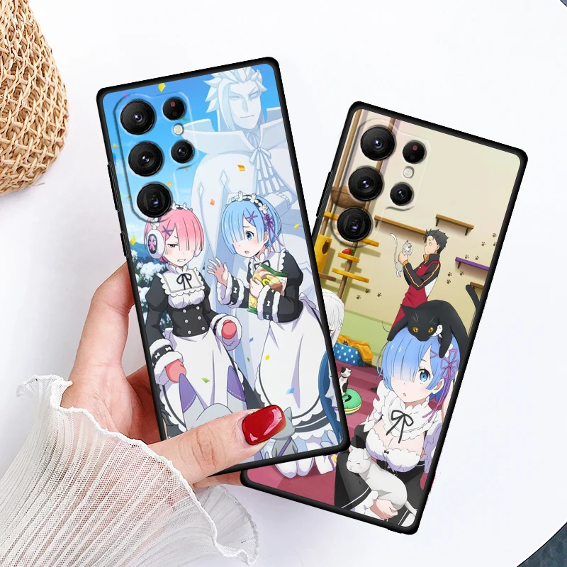 Re Zero Rem Emilia For Samsung Galaxy S24 S23 S22 S21 S20 FE S10 S10E Plus Ultra Pro Lite 5G Black Funda Phone Case