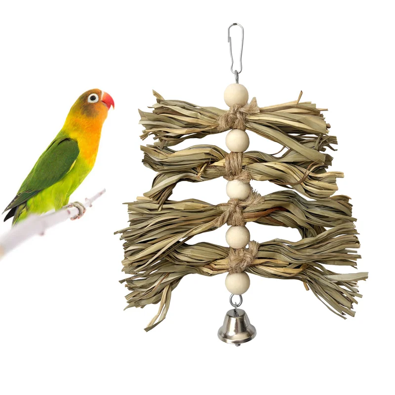 Parrot Chewing Toy Natural Woven Reed Chime Bird Stress Relief Beak Grinding Parakeet Cockatiel Conure Cage Accessory Small Pet