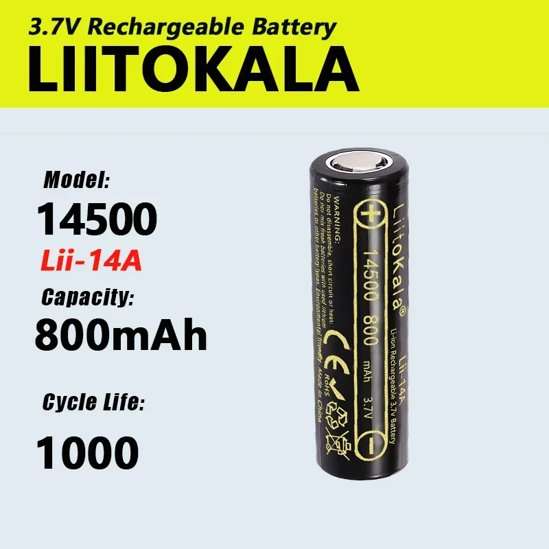 Liitokala-充電式リチウムイオン電池,LED懐中電灯,おもちゃおよび計算機,1000回,3.7v,800mah,14500, 1〜40個