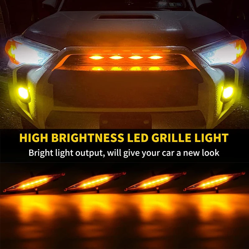 4x Front Grill Lights For 2014-2023 Toyota 4Runner TRD Pro Grille Including SR5 TRD Off-Road Limited TRO Pro Models Raptor Style