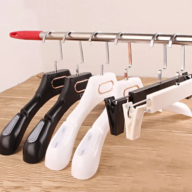 10Pcs Black Plastic Clothes Hangers Slip-Proof Bathroom Towel Holder Wide Adult Shoulder with Notch Drying Rack Organizer Coats